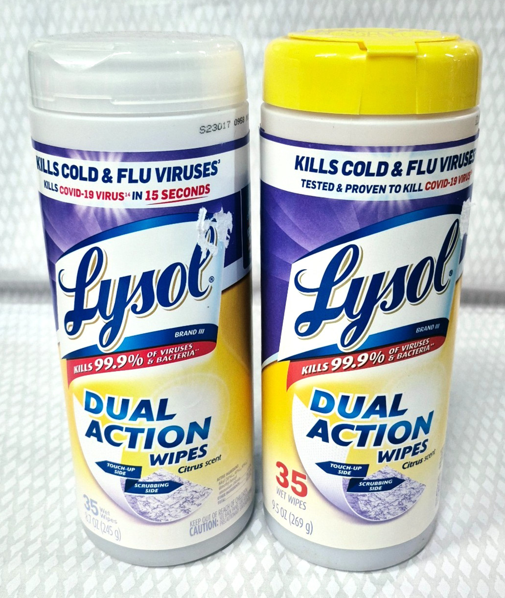 Lysol Dual Action Wipes Citrus Scent 35 Wipes Cleans & Removes Bacteria LOT/2