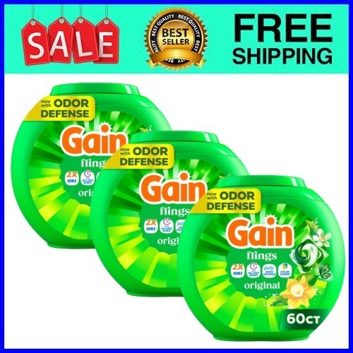 Gain Flings 4-in-1 Oxi Boost Laundry Pacs 60 Ct 3-Pack Fast Ship USA