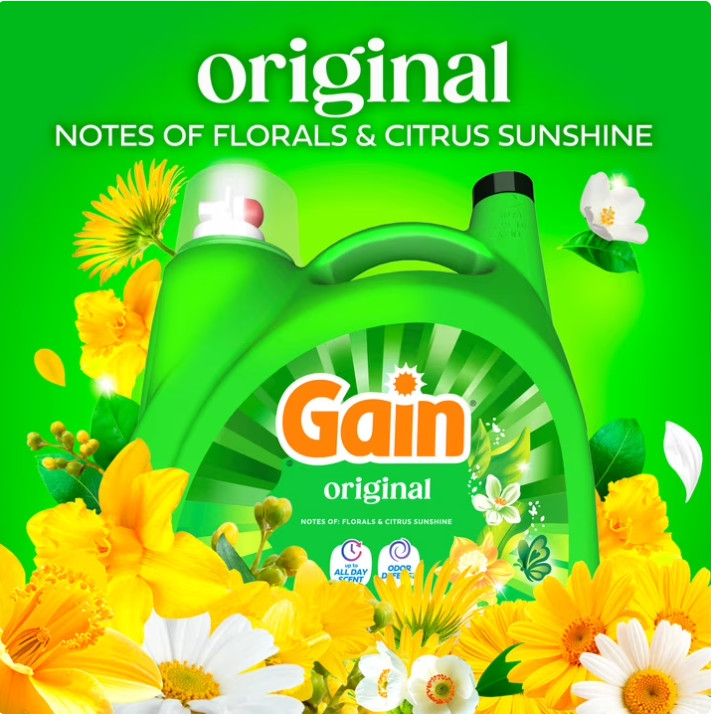 3 Pack Gain Laundry Detergent Liquid, w Odor Defense,Original Scent,132 fl oz Pk