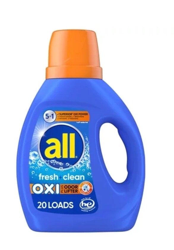all Fresh & Clean Laundry Detergent, Oxi Plus Odor Lifter, 36 Fl. Oz.