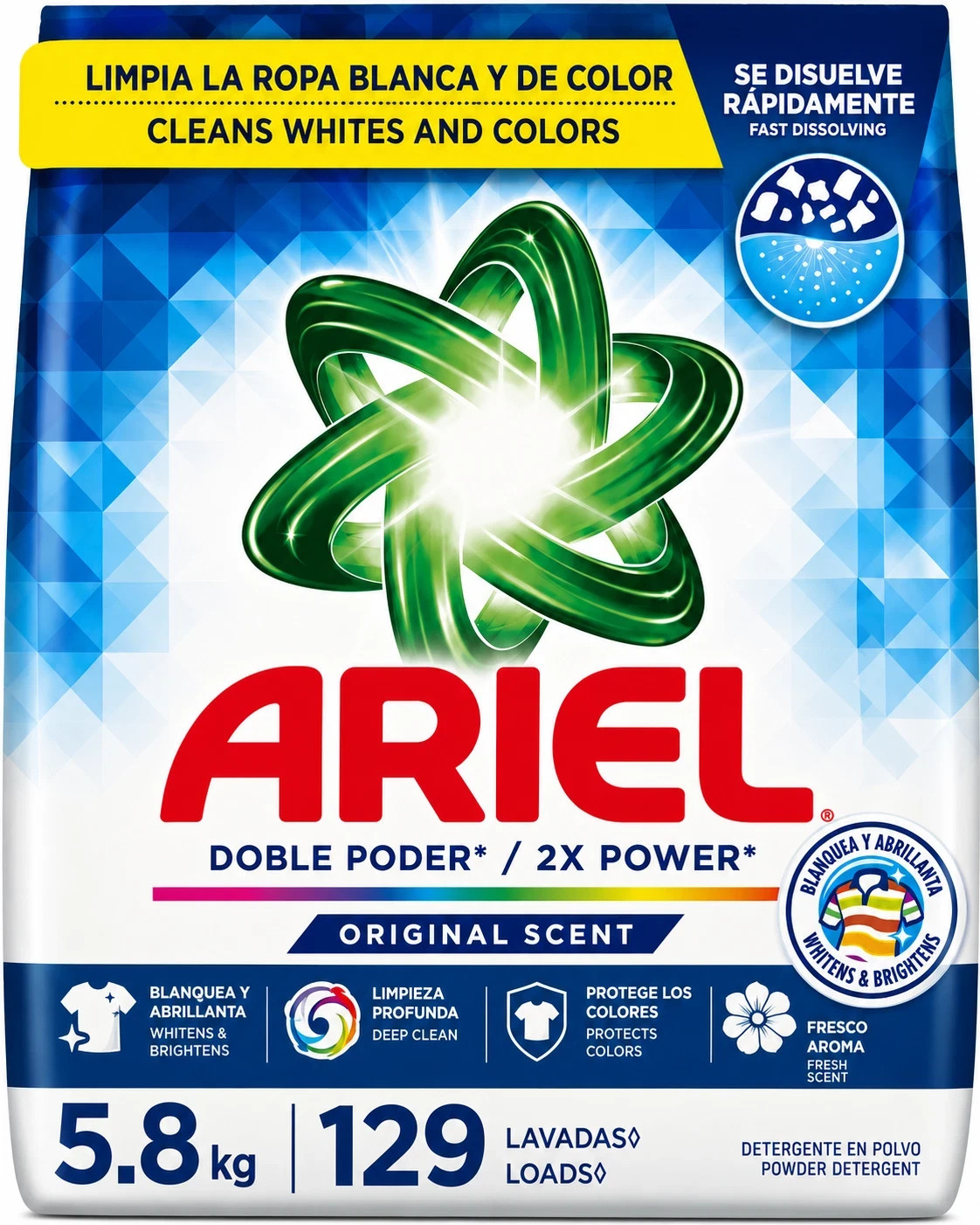Ariel Original Scent Laundry Detergent Powder 5.8 kg 129 Loads
