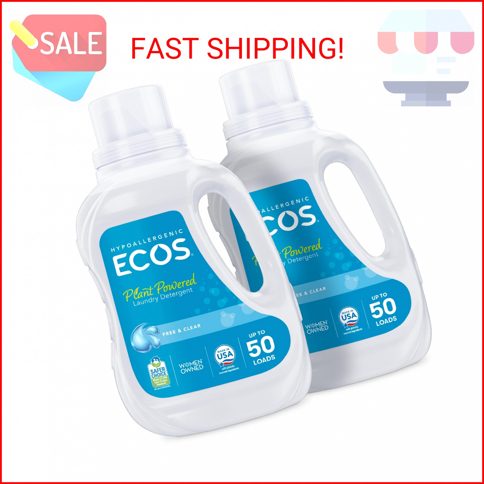 ECOS Laundry Detergent Liquid, 100 Loads – Dermatologist Tested Laundry Soap – H