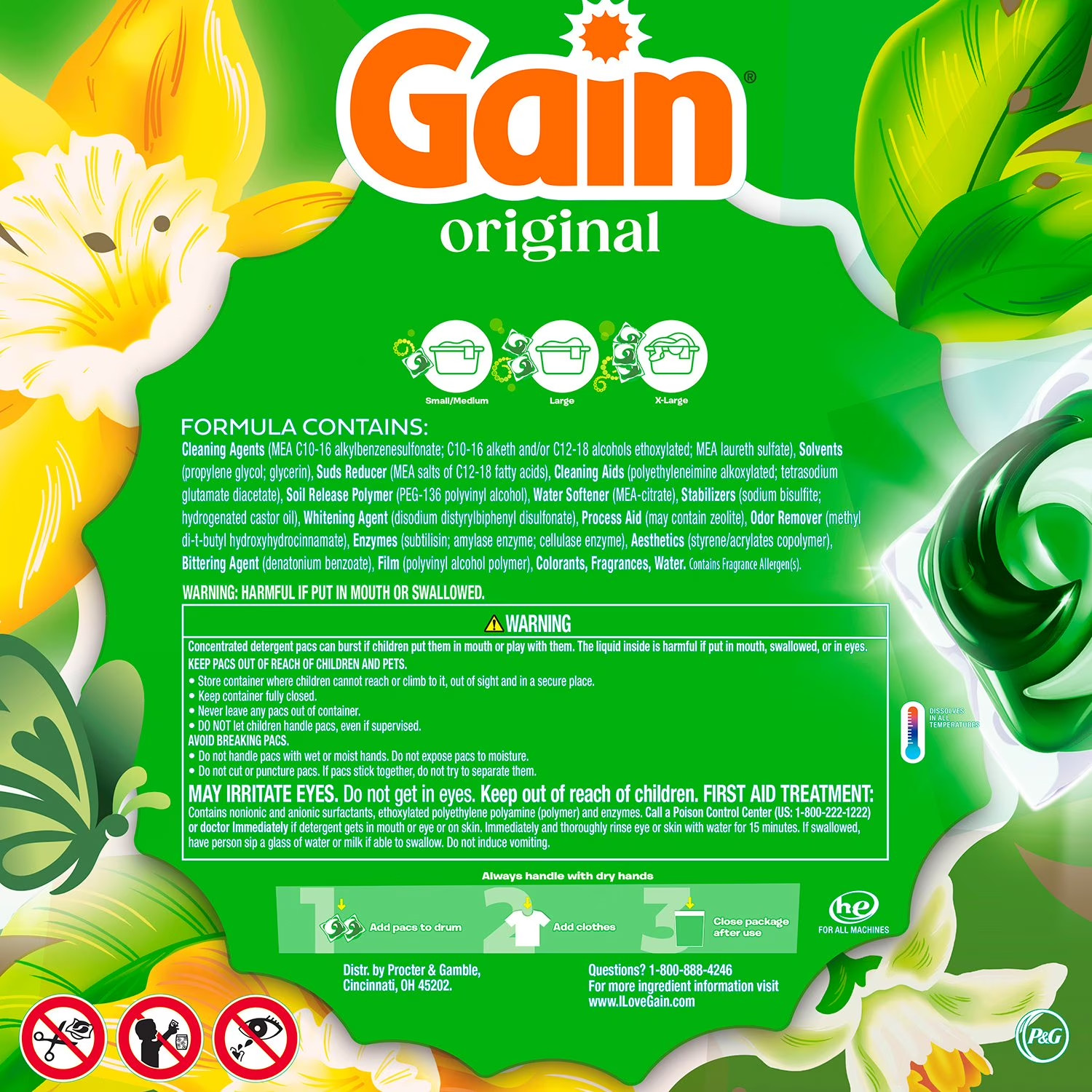 Gain Flings 4 in 1 Laundry Detergent Pacs, Original Scent, 152 ct.