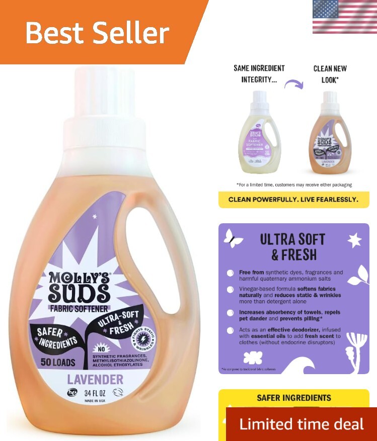 Molly’s Suds Lavender Fabric Softener for Sensitive Skin | 34 Fl Oz, 50 Loads