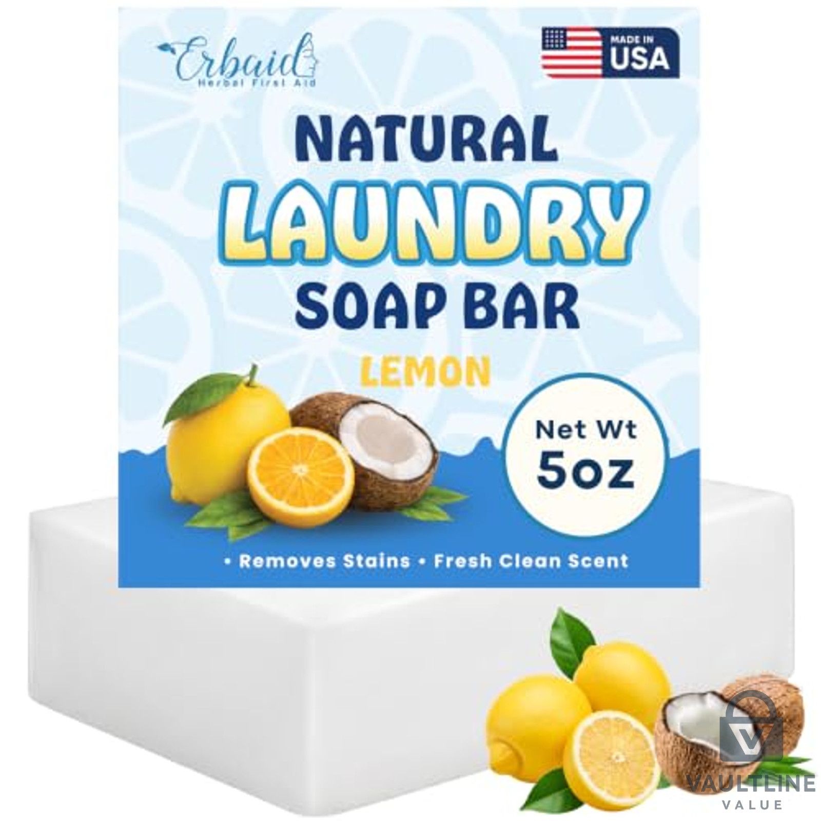Erbaid 5 oz Natural Laundry Soap Bar – Lemon Scented Stain Remover