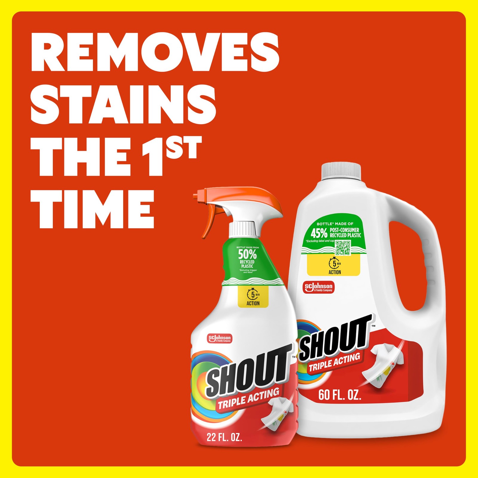 Shout Triple-Acting Laundry Stain Remover for 60 Fl Oz (Pack of 1), Multi