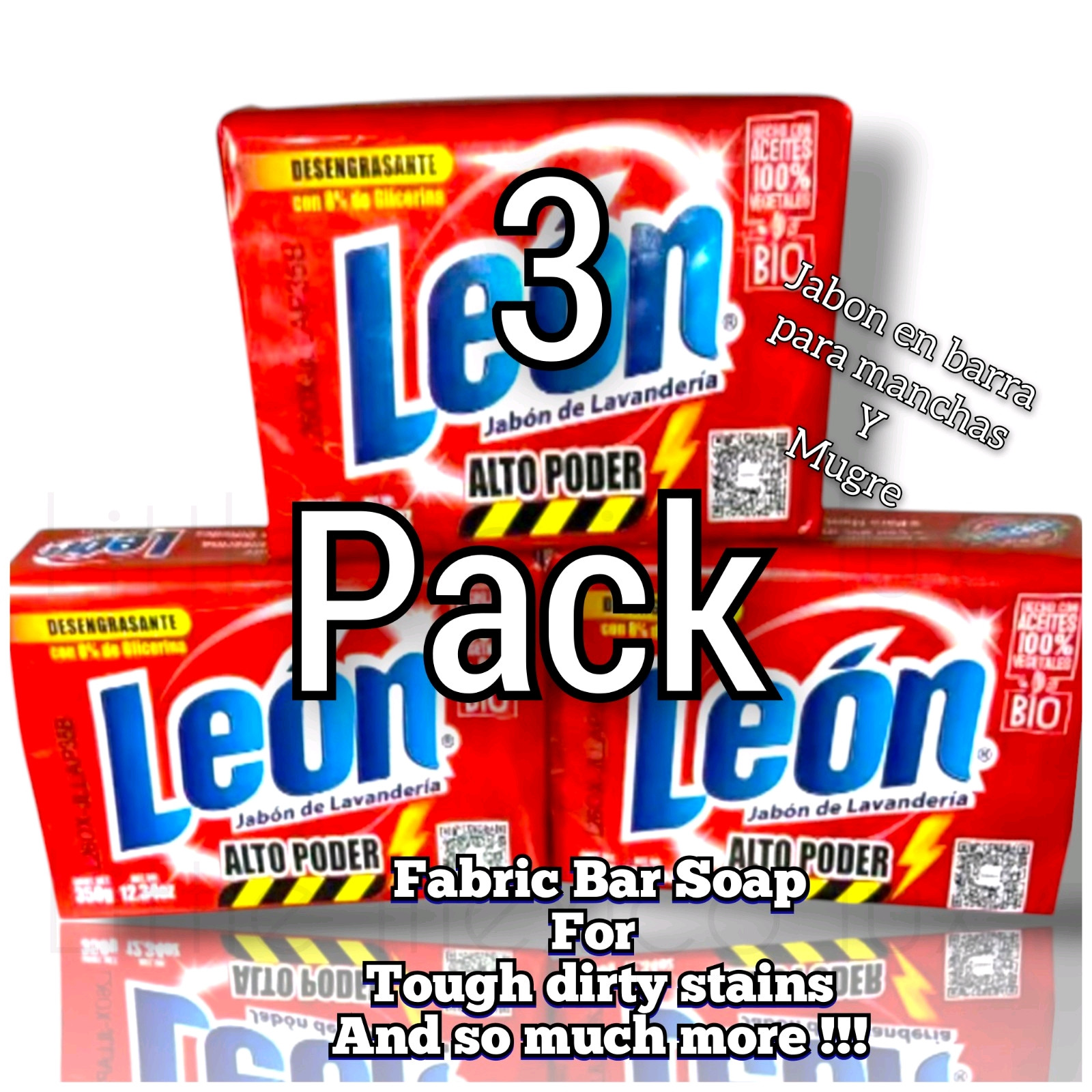 3 Pck Leon Jabón En Barra Bar Soap Detergent León Poder Limpieza Salvaje