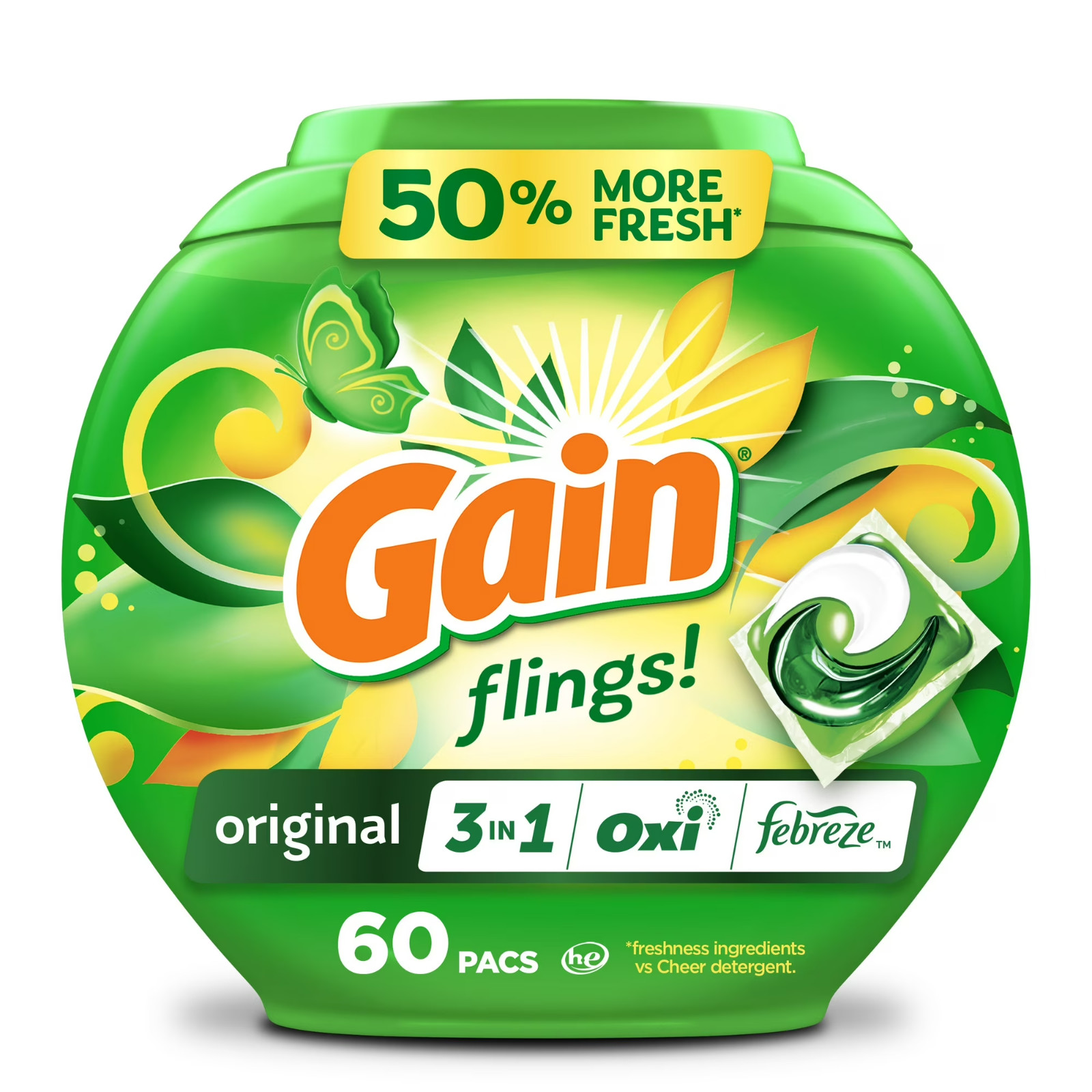 Gain Flings Laundry Detergent Pacs, 3-in-1 Oxi Boost and Febreze, Original Scent