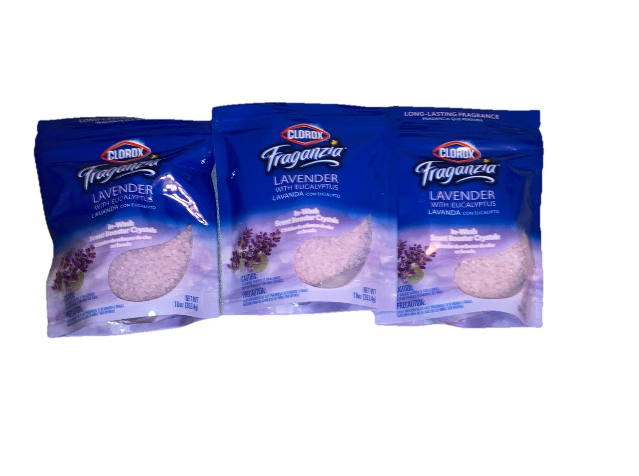3 Bags Fraganzia Lavender w Eucalyptus In-Wash Scent Booster Crystals 10 oz x 3