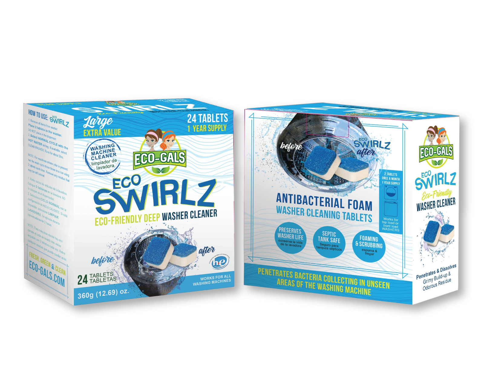 New Eco-Gals Eco Swirlz Washing Machine Cleaner, 24 Count