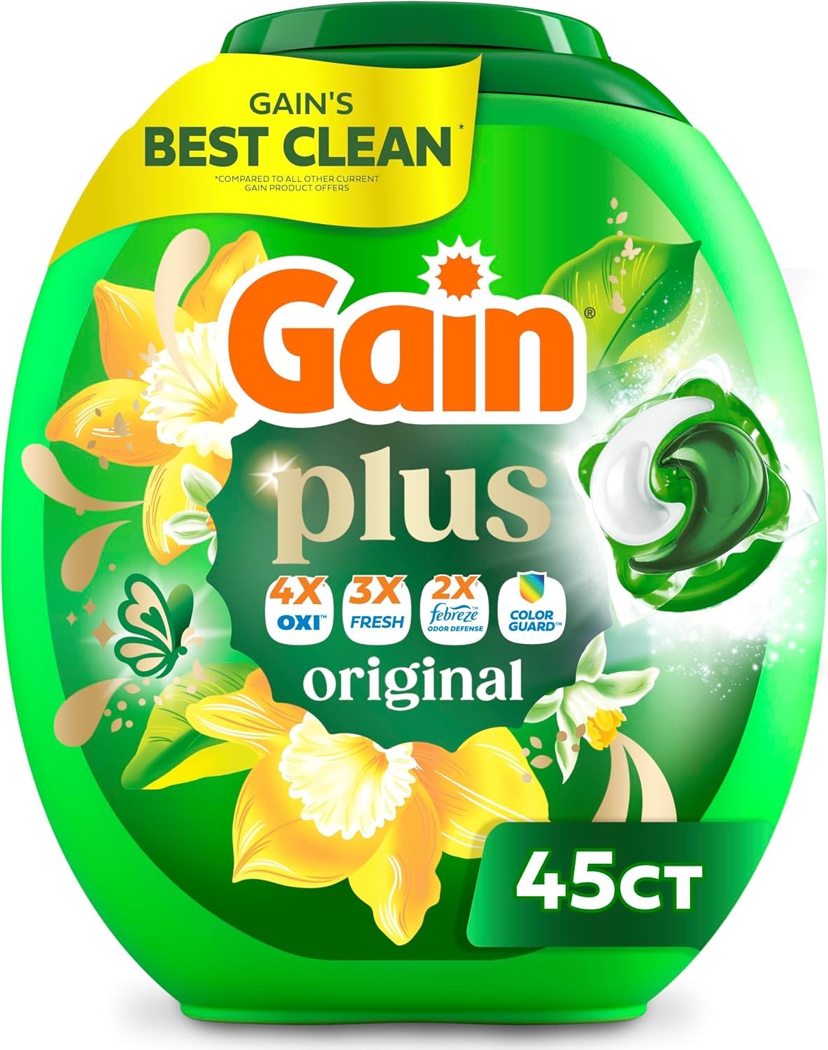 Gain Plus Flings Liquid Laundry Detergent Pacs, Gain’s Best Clean, All-In-One, O