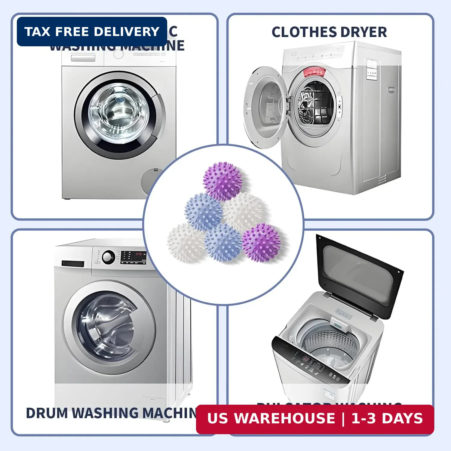 6Pcs Small Dryer Balls, 2.36 Inch Reusable Laundry Balls for Washer & Dryer FAST