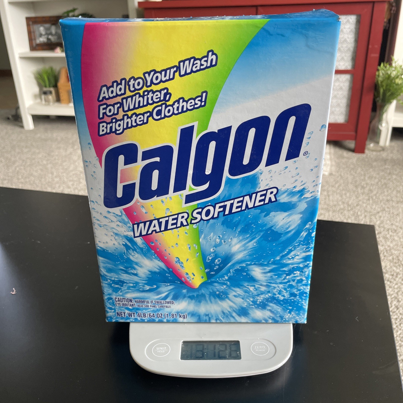 Calgon Water Softener Powder Box Rare Big Box 4 Lbs 64 Oz- Weighs 58.1 Oz