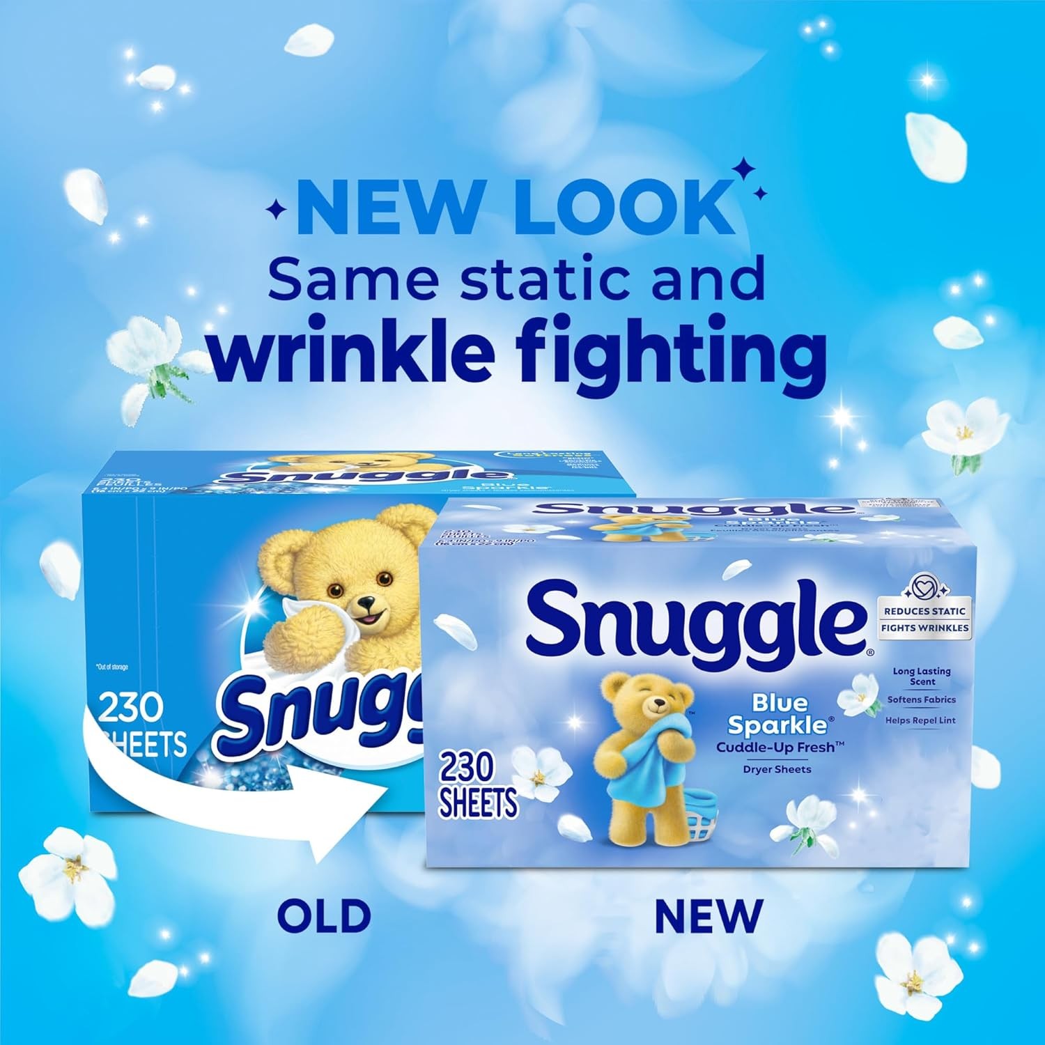 Snuggle Fabric Softener Dryer Sheets, Blue Sparkle, 230 230 Count (Pack of 1)