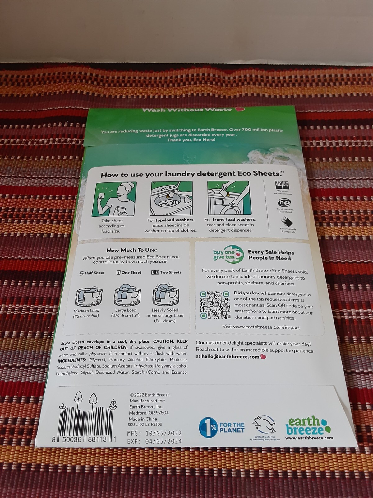 Earth Breeze Laundry Detergent Sheets Fresh Scent (60 Loads)30 Sheets