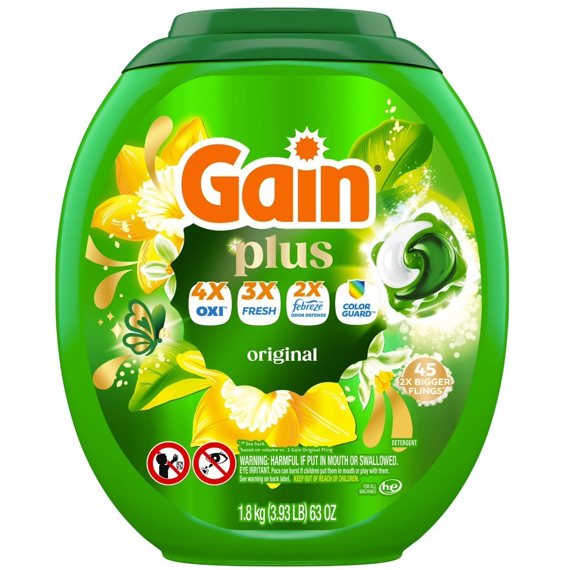 [FASH SALE] Gain Plus Flings Laundry Detergent Pacs Original Scent 45 Ct 2 Pack