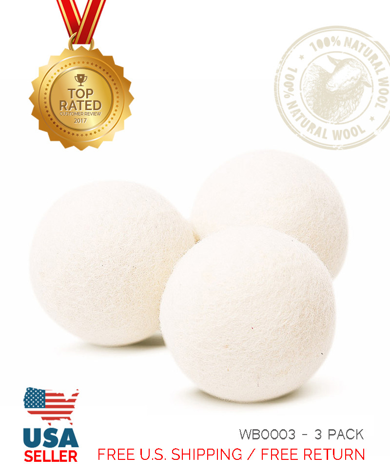XL 3 Pack EcoJeannie Wool Dryer Balls – 100% Virgin New Zealand Wool, Min 3″ 58g