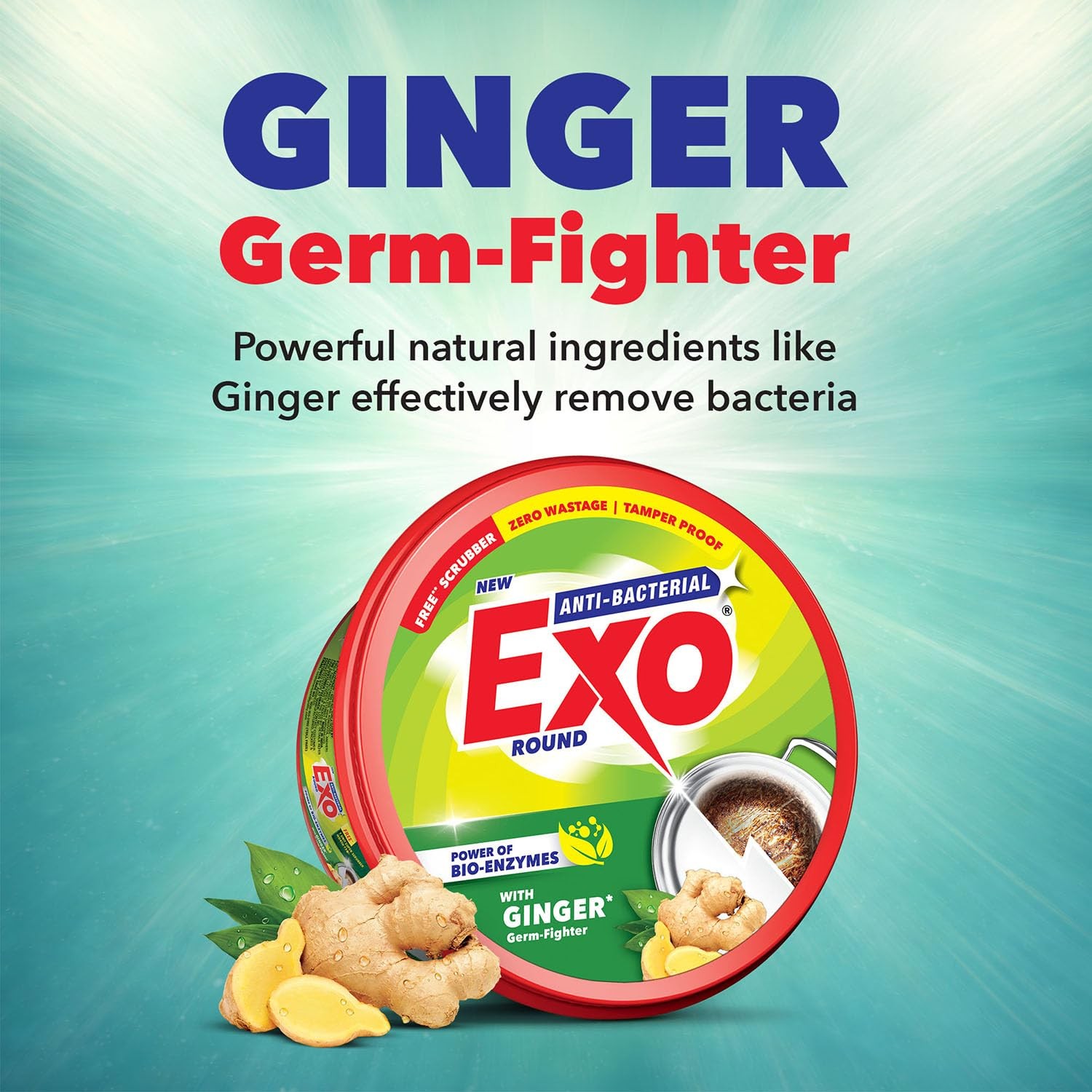 Exo Round Dishwash Bar 700g x 2 | Anti-Bacterial, Ginger, Tough Grime Cleaner