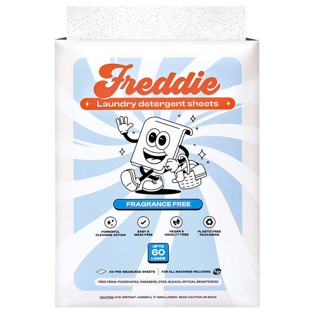 Freddie Laundry Detergent Sheets – Fragrance Free – 60 Loads (30 Sheets)