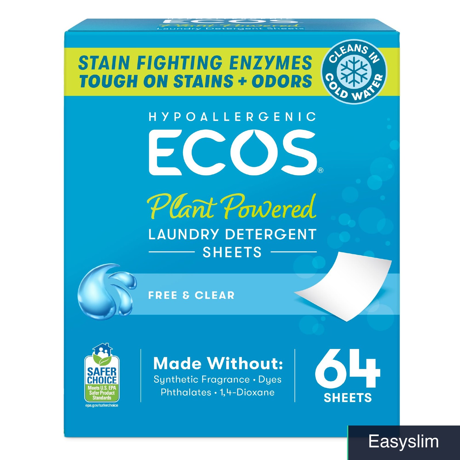 Laundry Detergent Sheets, Plant-Based, Hypoallergenic, Plastic-Free, 64 Count