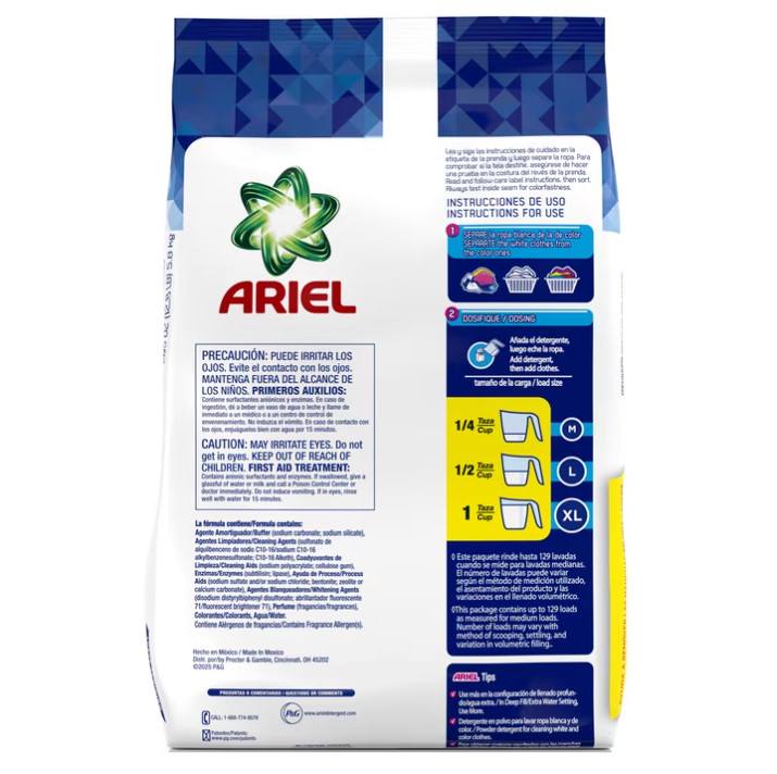 3 Bag Ariel Laundry Detergent Powder, Original Scent, 5.8 kg, 129 Loads/ Bag