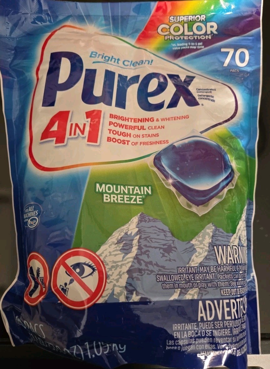 Purex 4 in 1 Laundry Detergent Pacs 70 Count Mountain Breeze Scent Laundry Deter