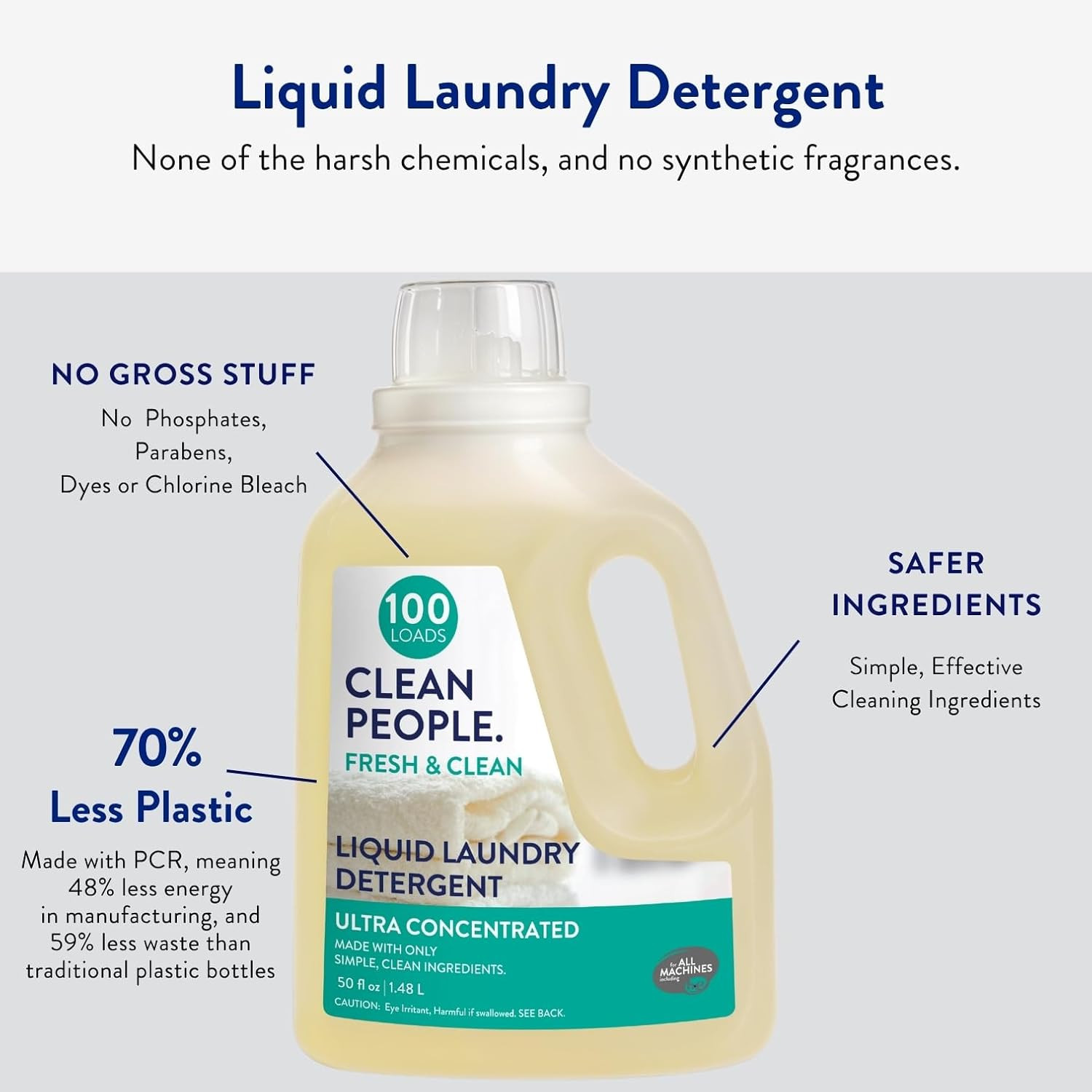 The Clean People Liquid Laundry Detergent – Stain Fighting – Ultra, 200 Loads