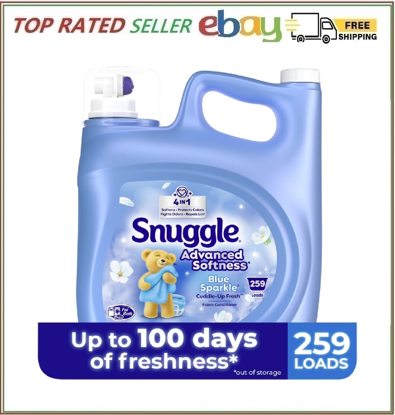 Snuggle Advanced Softness Liquid Fabric Softener, Blue Sparkle 259 loads, 176 oz