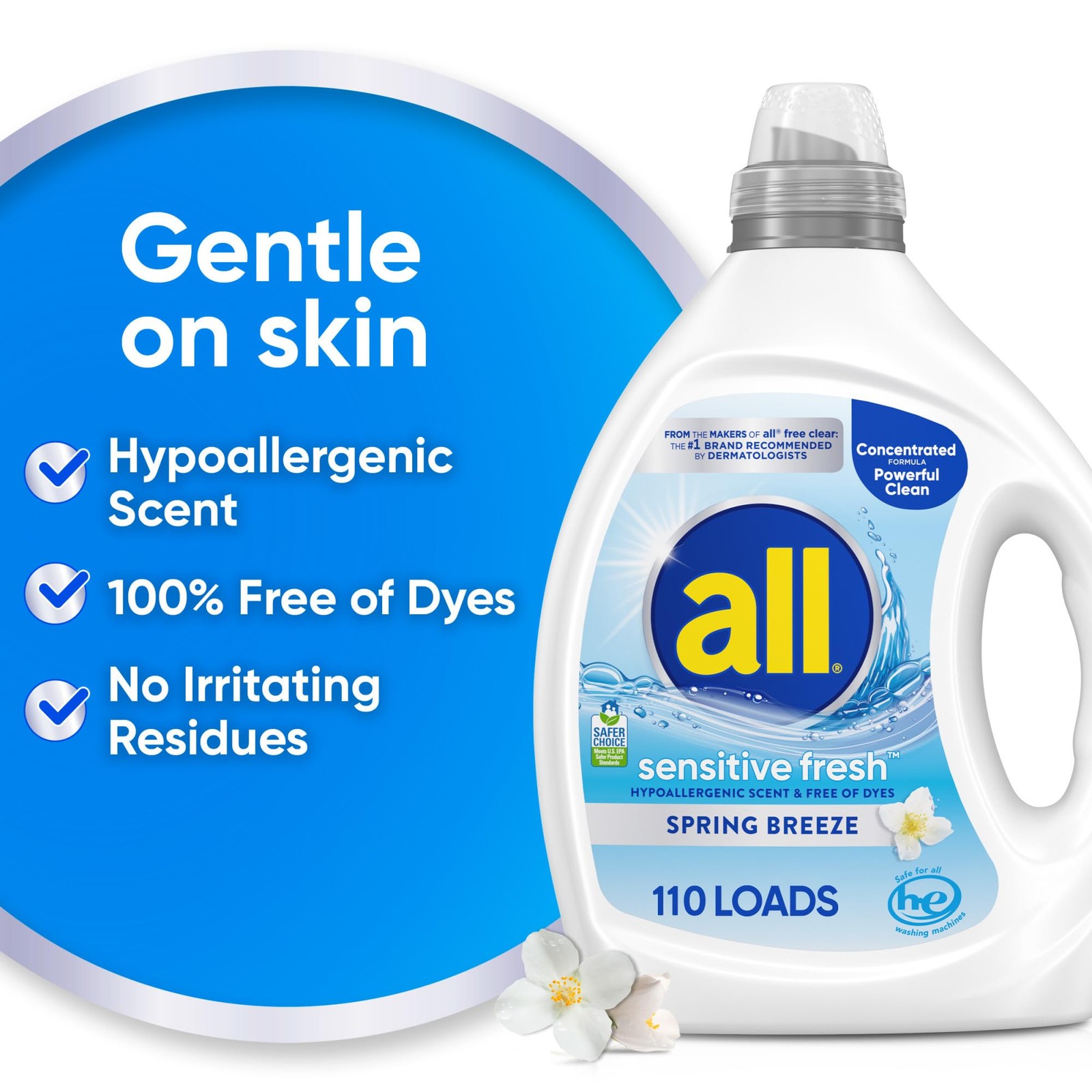 Sensitive Fresh Spring Breeze Laundry Detergent for Sensitive Skin, 82.5oz, 1…