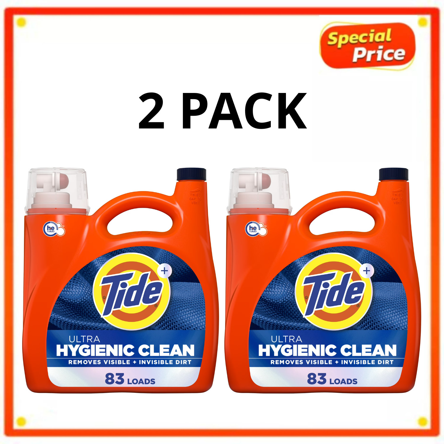 Tide Ultra Hygienic Clean Laundry Detergent Original 117 oz 83 Loads, 2 Pack