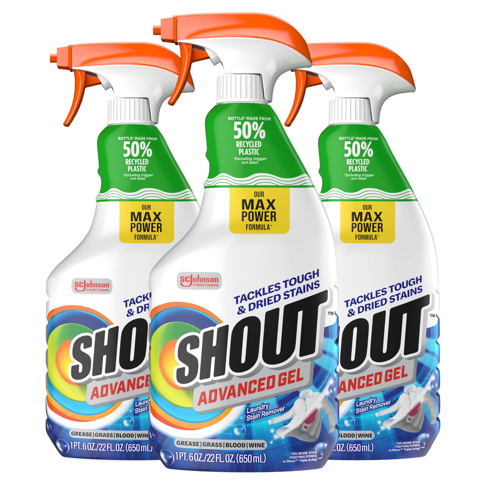 SHOUT Advanced Laundry Stain 22 Fl Oz (Pack of 3), No Artificial color