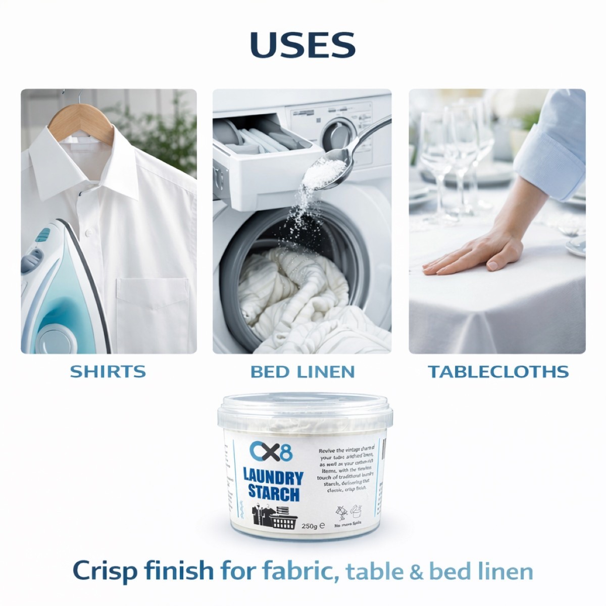 Laundry Starch 250g 3 Pack Crisp Finish Fabric Starch Shirts Table Linen