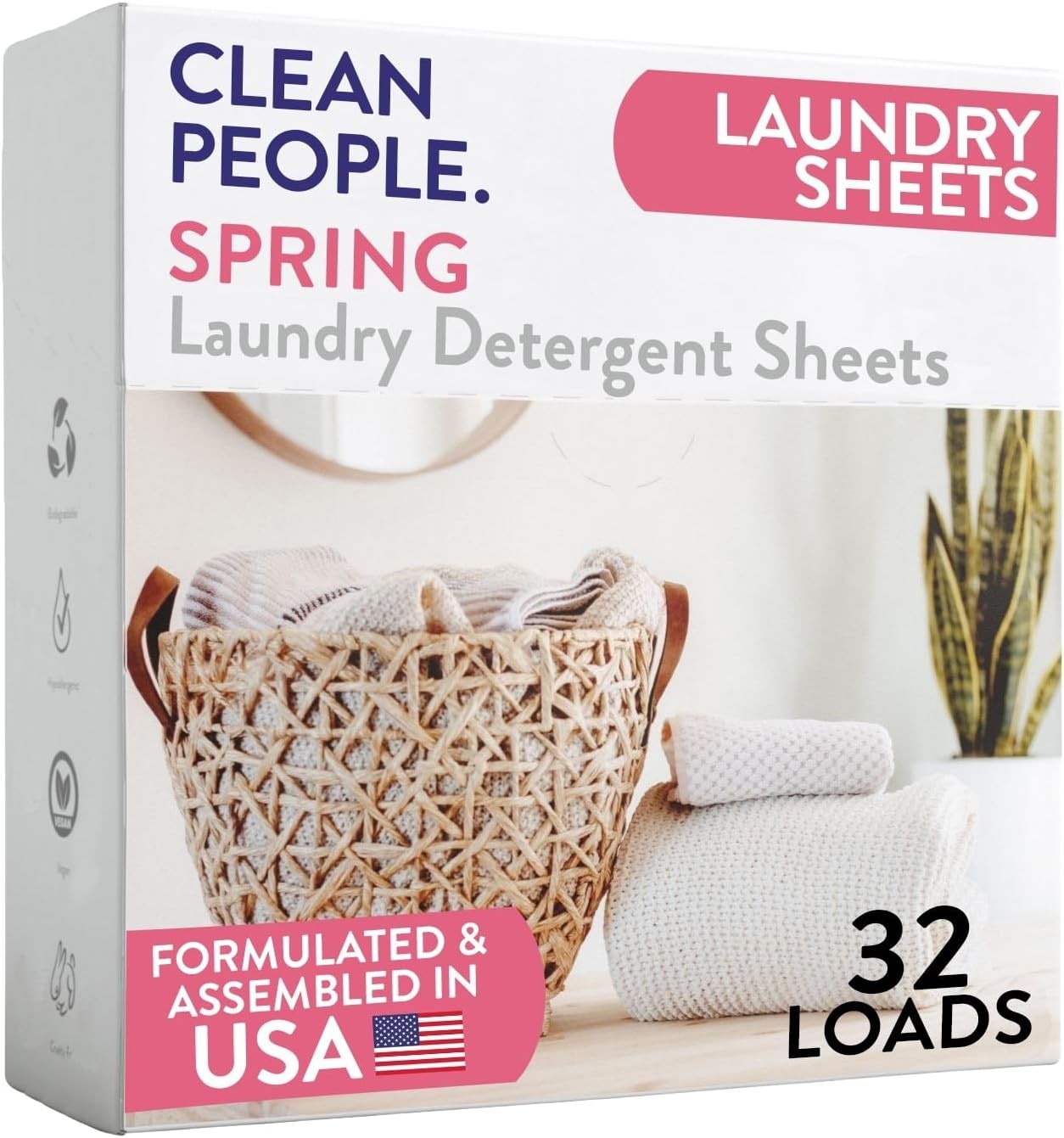Clean People Laundry Detergent Sheets, Ultra Concentrated Stain Fighter, 32 Pack