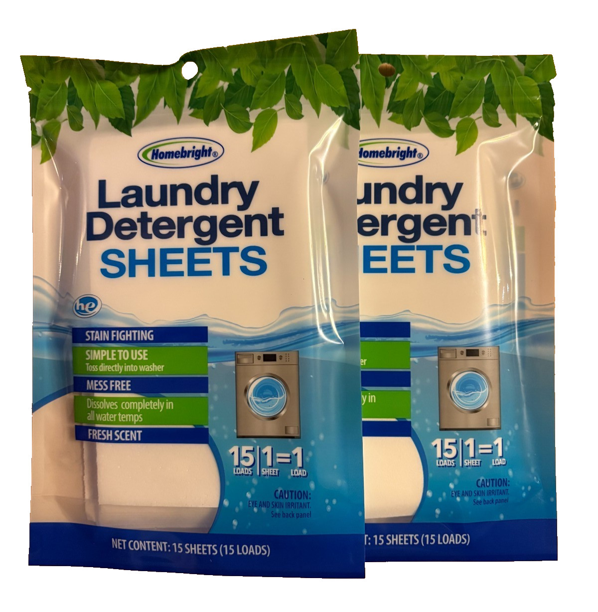 2x Packs | Homebright Laundry Detergent Sheets Home Traveleling | 30 Loads
