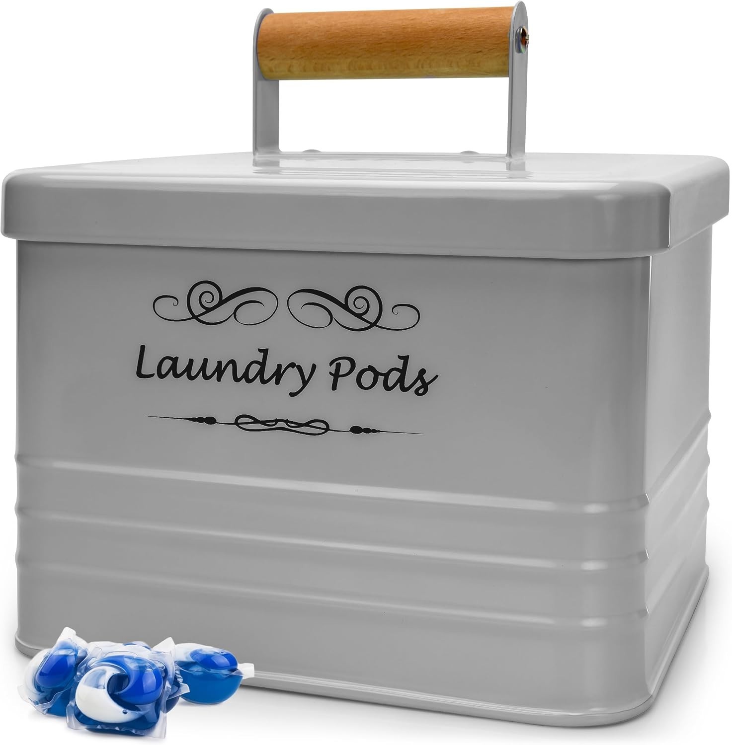 Laundry Pods Holder – Modern Farmhouse Laundry Pods Container – Metal Detergent