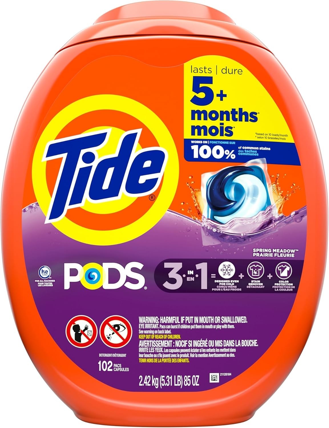 Tide PODS Liquid Laundry Detergent Pacs, Spring Meadow Scent, 102 Count
