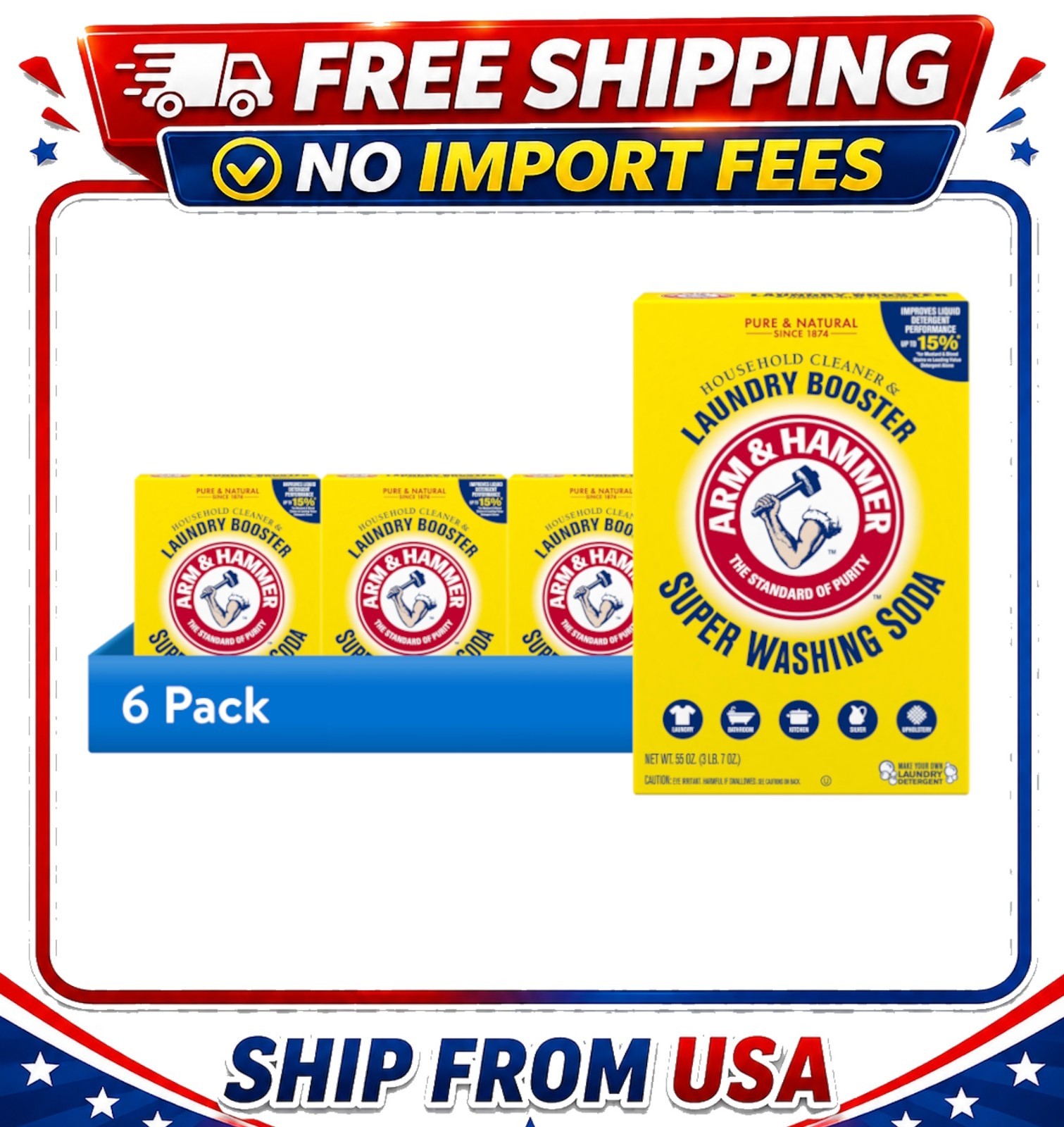 (6 pack) ARM & HAMMER Super Washing Soda Powder Laundry Detergent Booster & Hous
