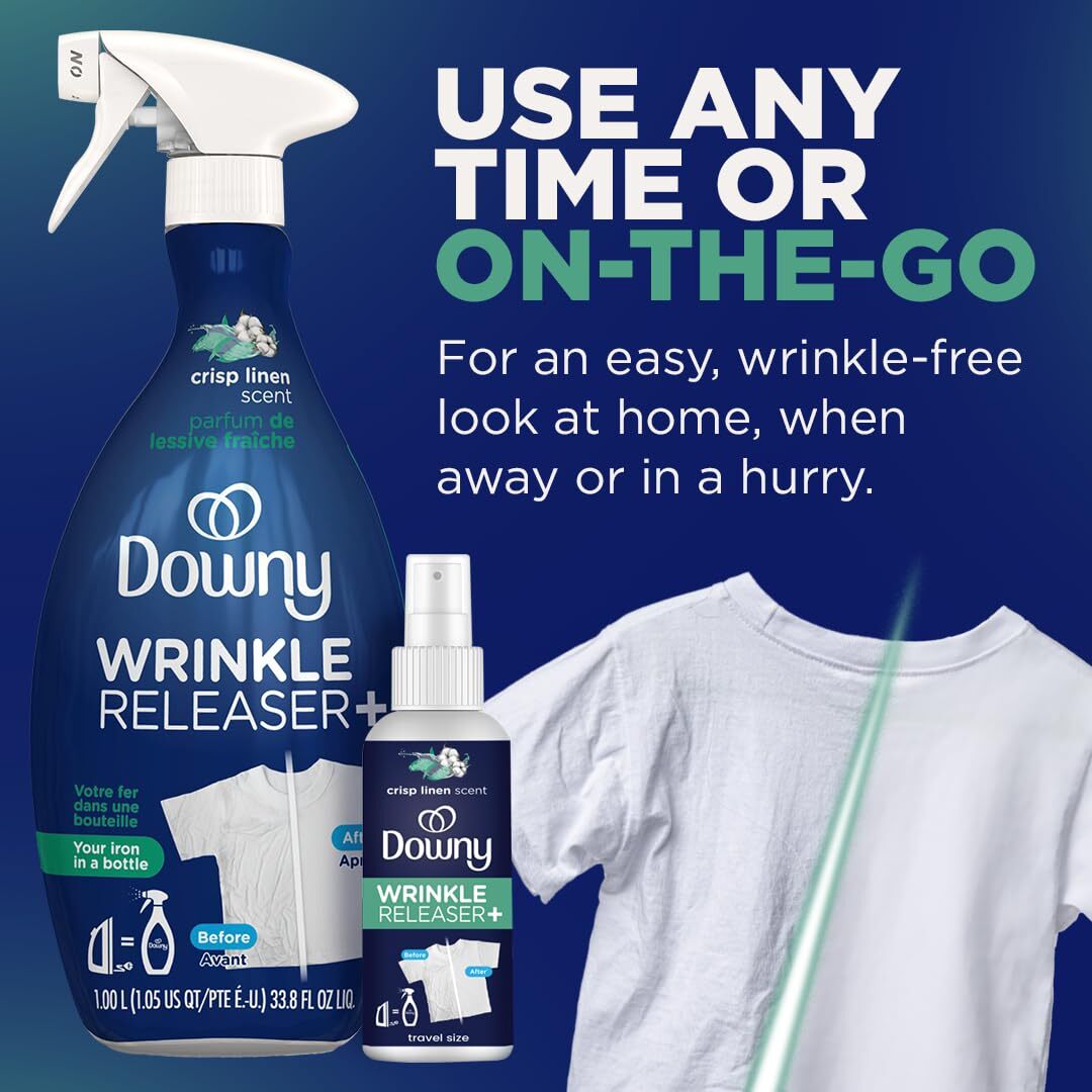 Downy Wrinkle Releaser Plus Crisp Linen Spray 33.8 Fl Oz Pack of 2