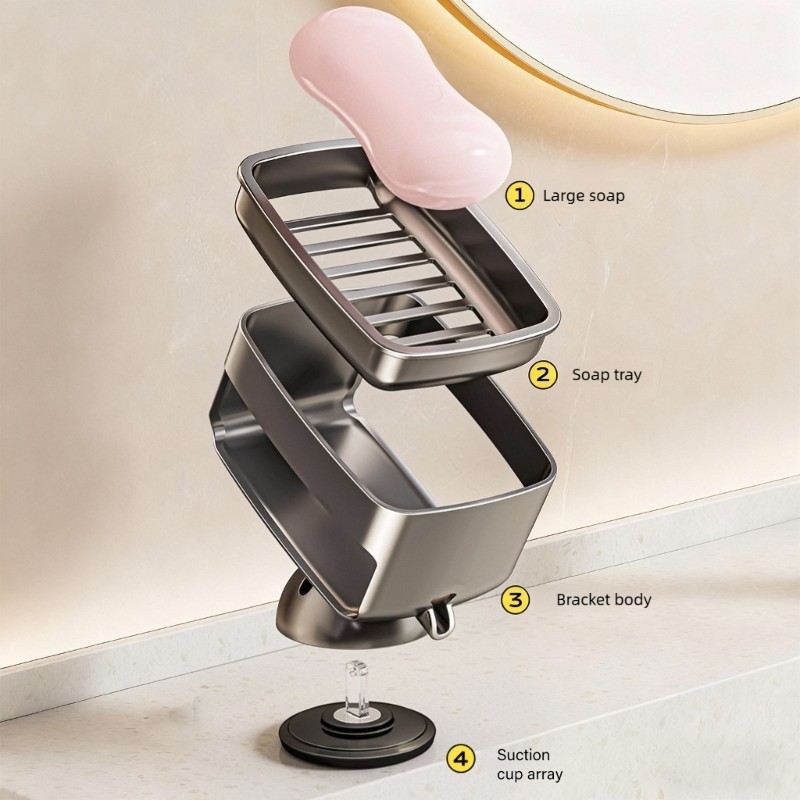 Multifunctional Suction Cup Soap Holder Storage Tray Bathroom Soap Dish Holder