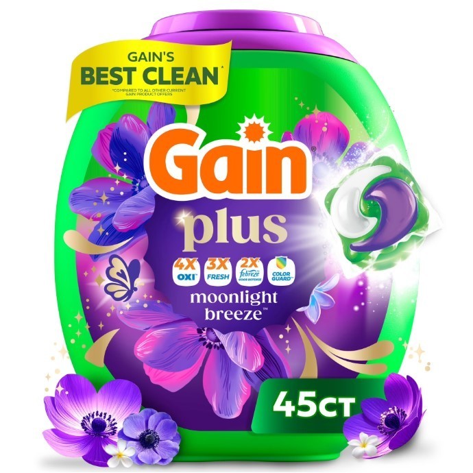 Gain Plus Flings Laundry Detergent Pacs Moonlight Breeze 45 Ct OXI, HOT DEAL