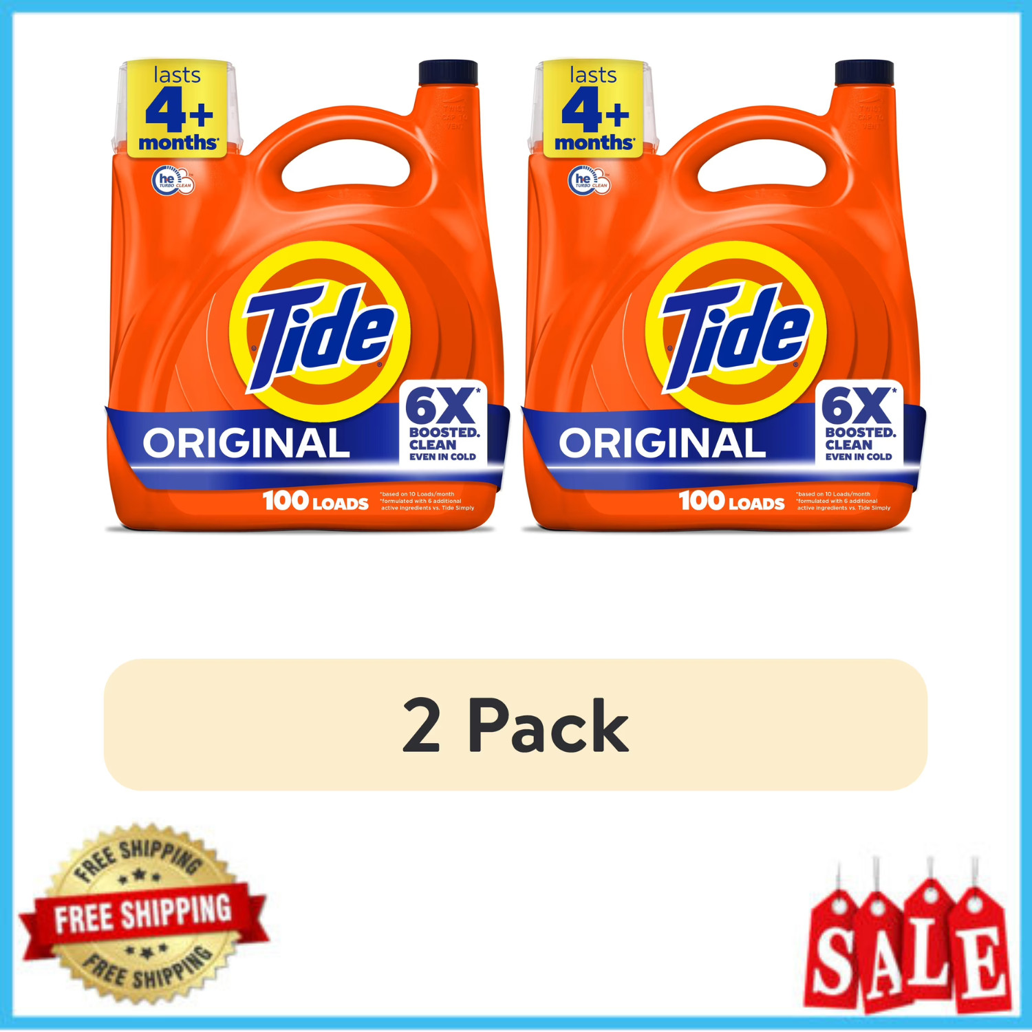 2 Pack Tide Liquid Laundry Detergent Original 125 fl oz 100 Loads HE