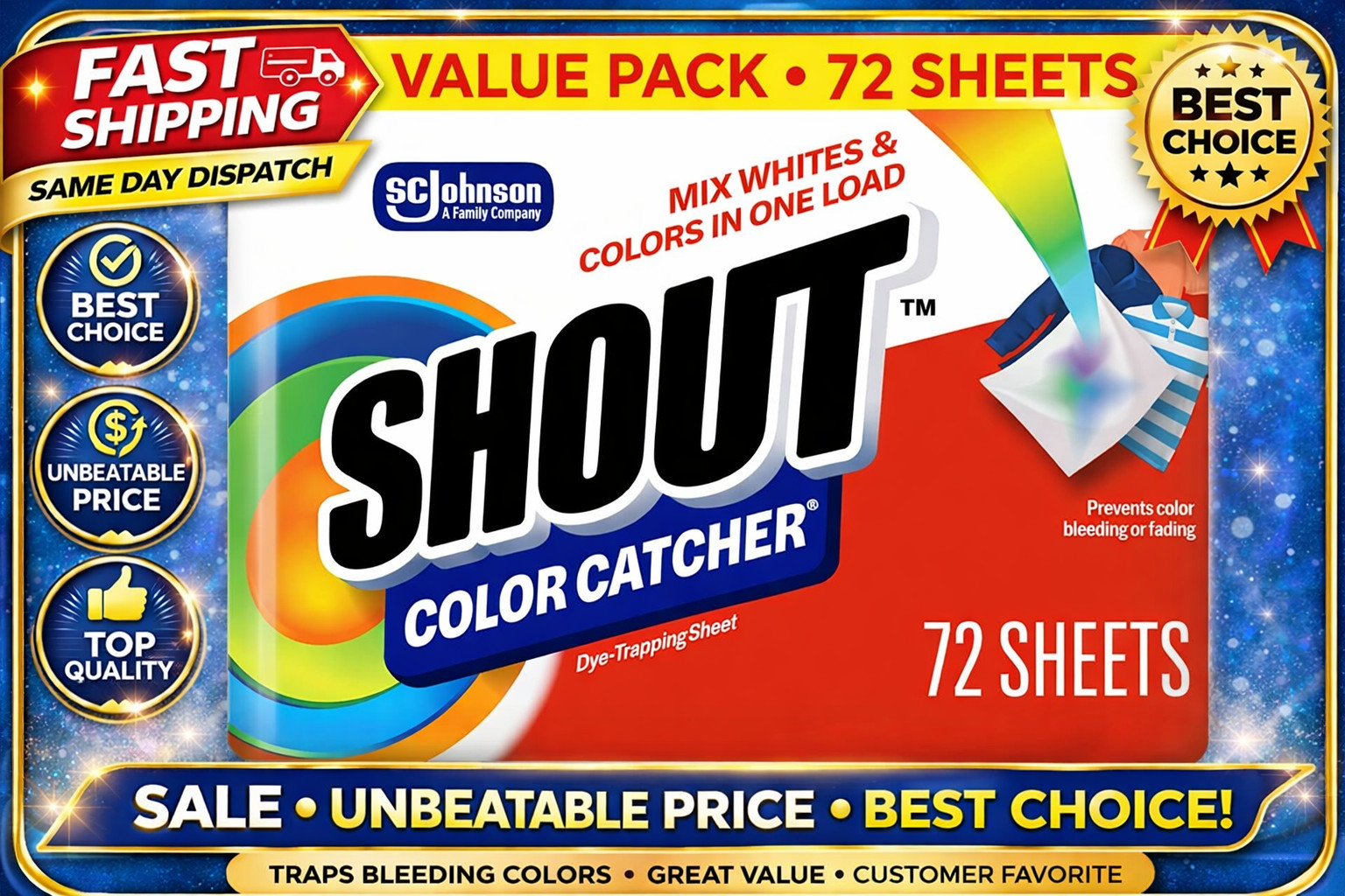 Shout Color Catchers for Laundry Allow Mixed Washes 72 Count