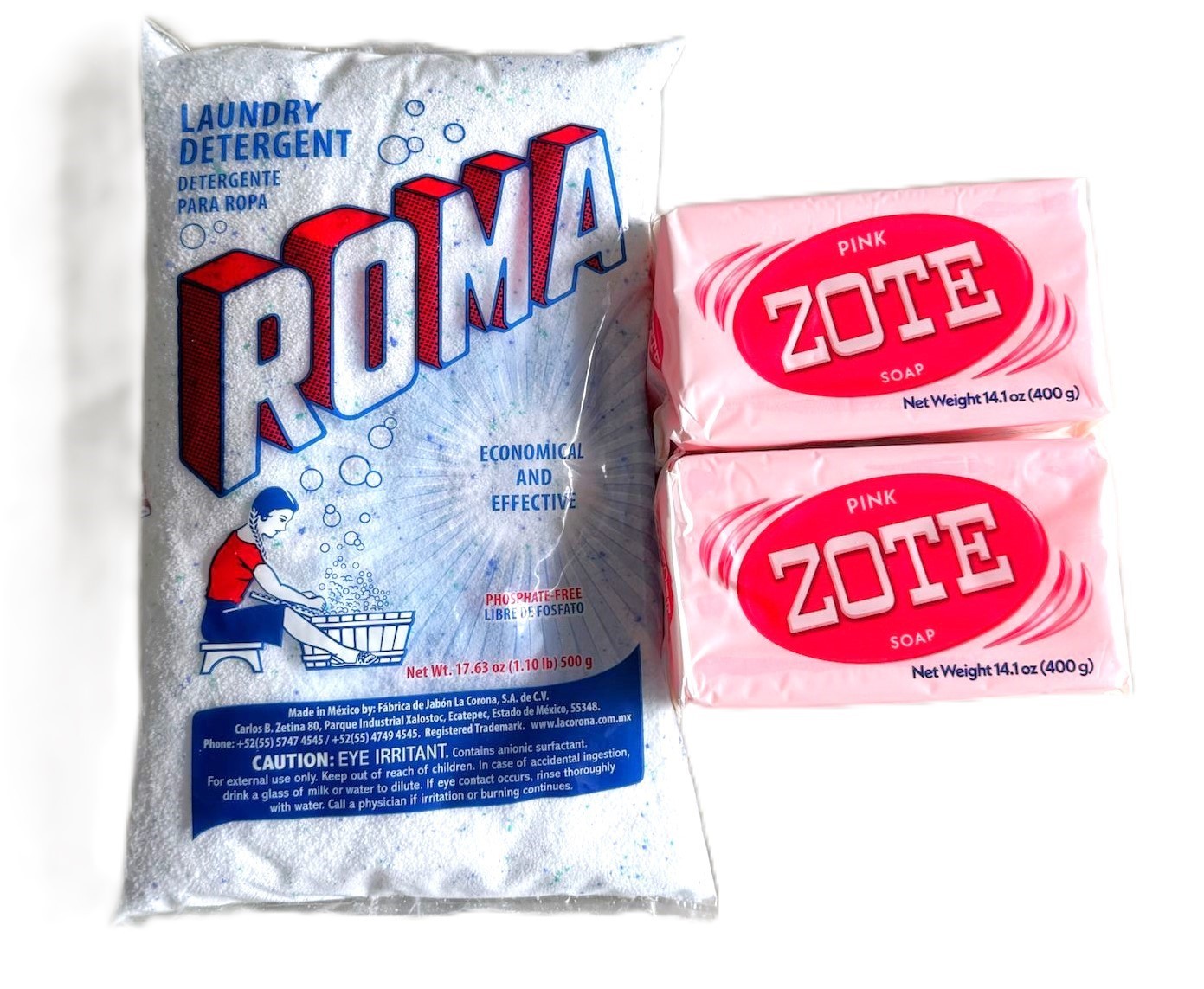Bundle 17 Oz Roma Polvo Powder laundry detergent 200-400g Zote Laundry Soap Pink