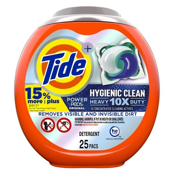 Tide Hygienic Clean Heavy 10x Duty Power Pods, Original, 25 Ct Laundry Detergent