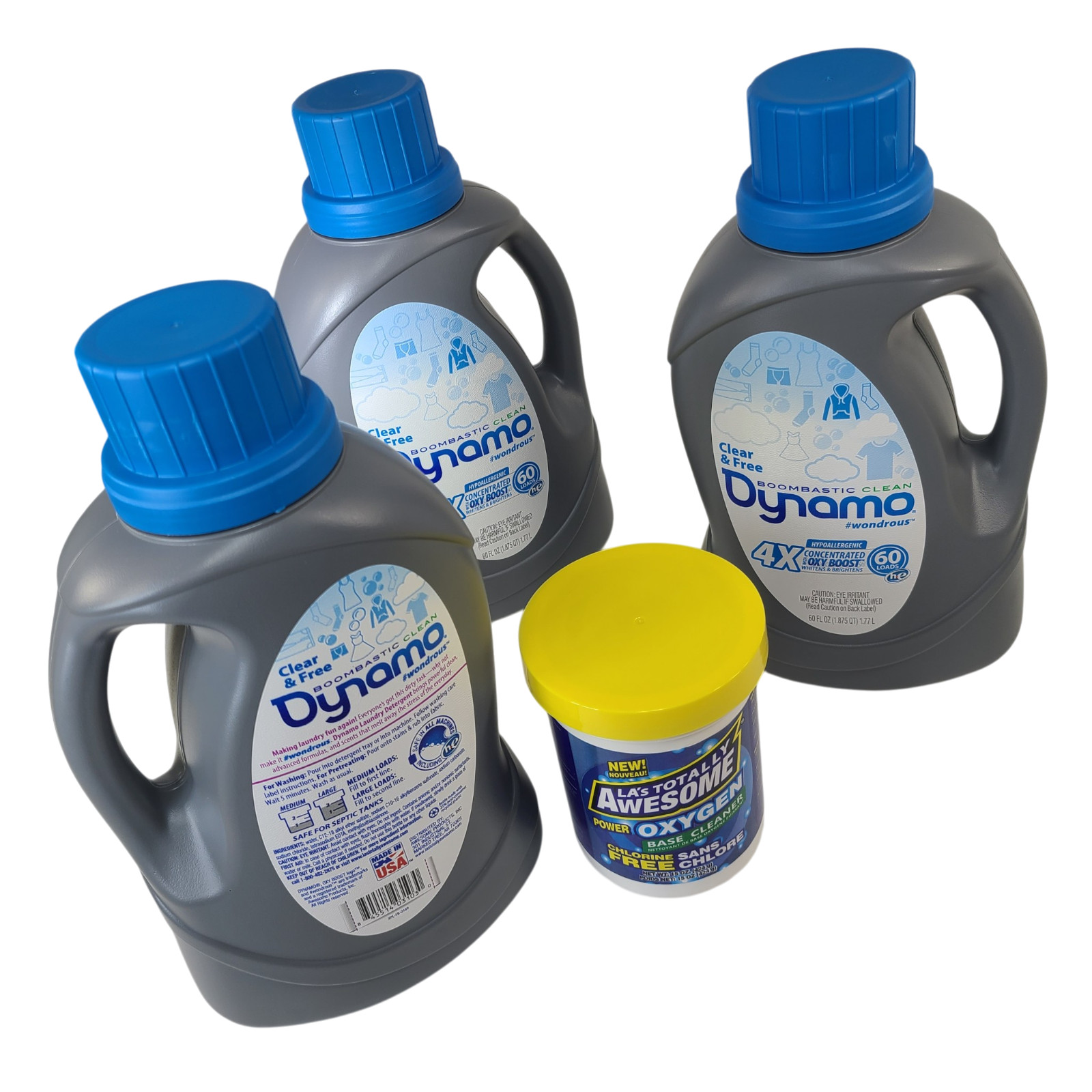 Dynamo Laundry Detergent Scent Free Clear 180 loads Concentrated HE Oxy Bundle