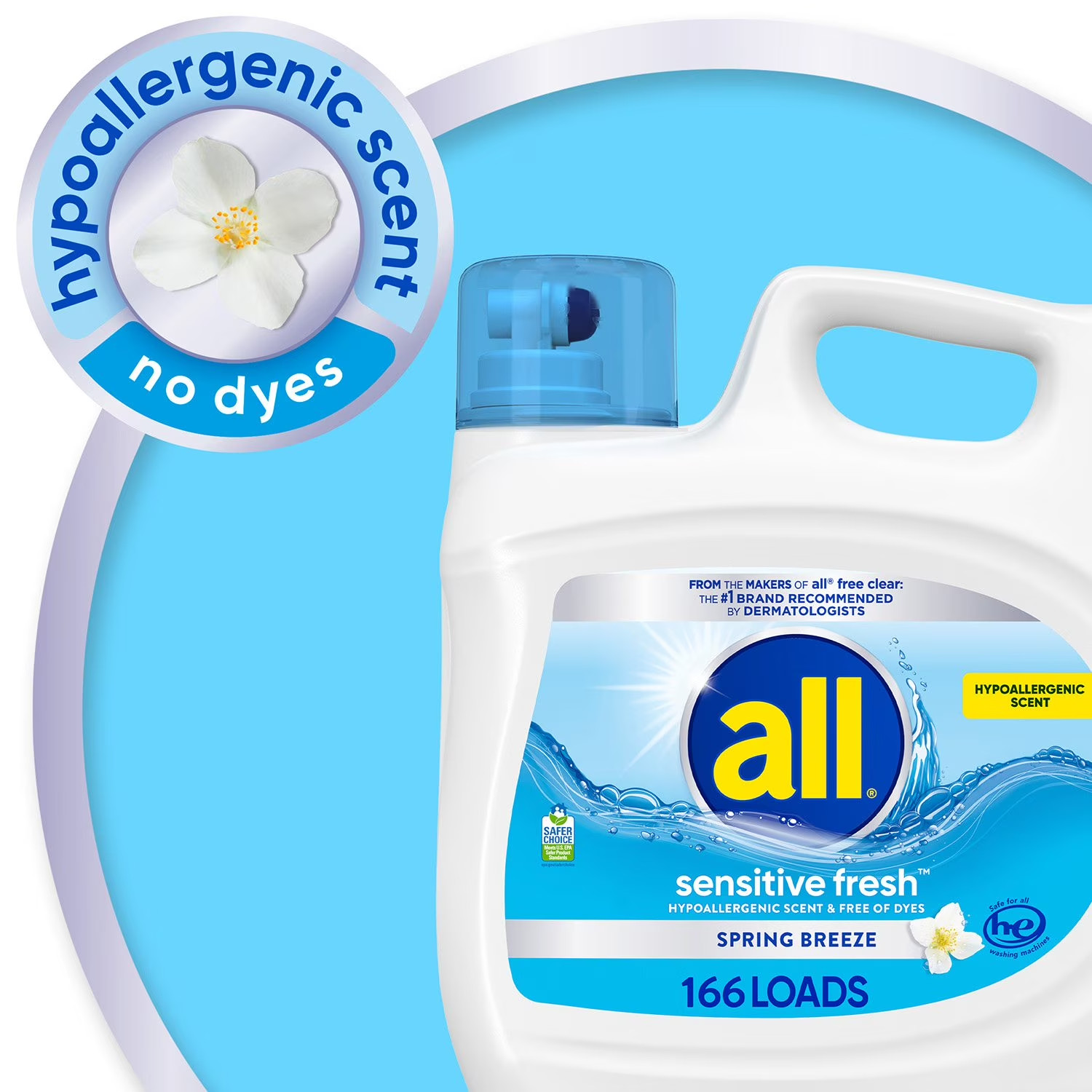 All Sensitive Fresh Liquid Laundry Detergent 208 fl oz 166 Loads Hypoallergenic