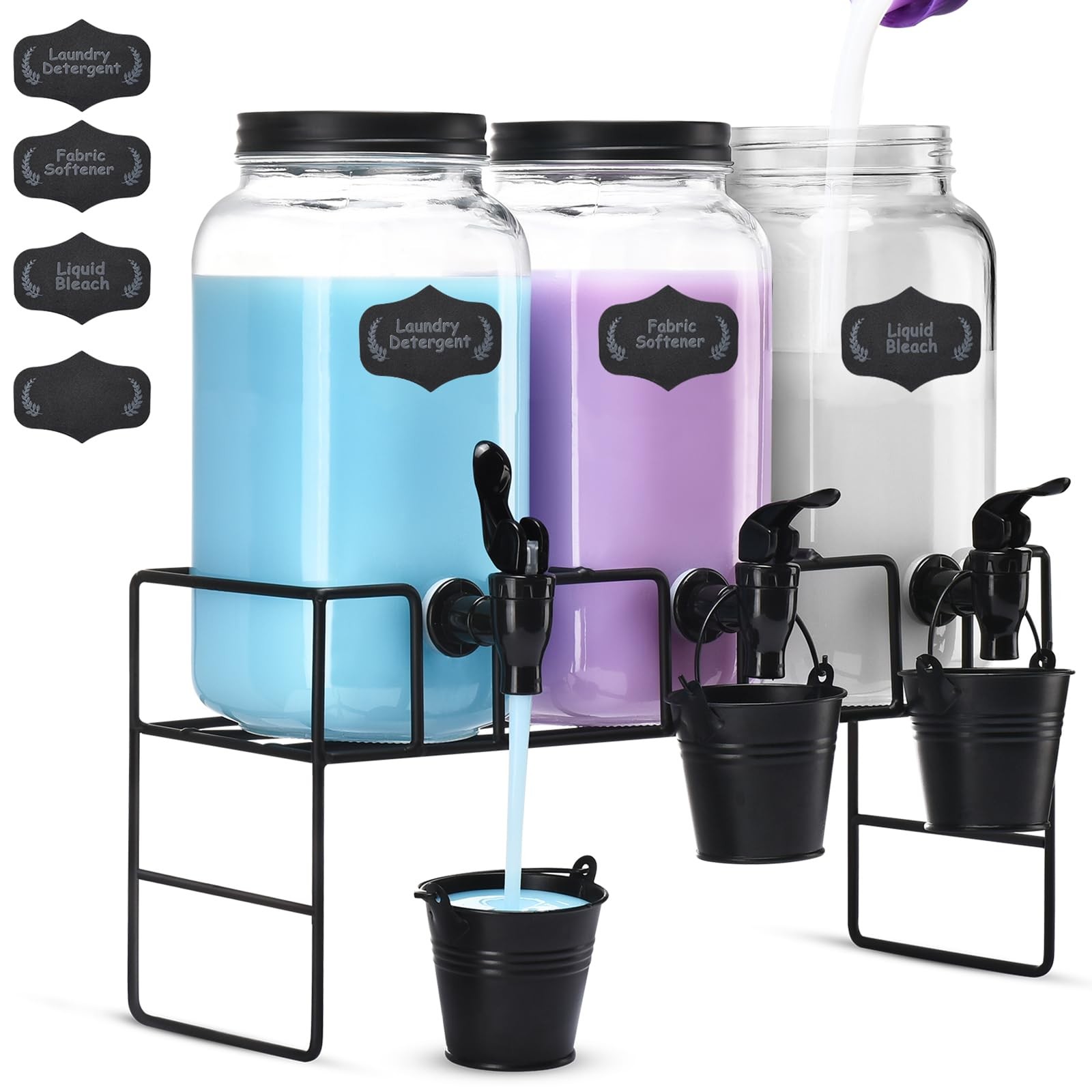 Liquid Laundry Detergent Dispenser, Three 2.2L 74.4 Ounces, Black