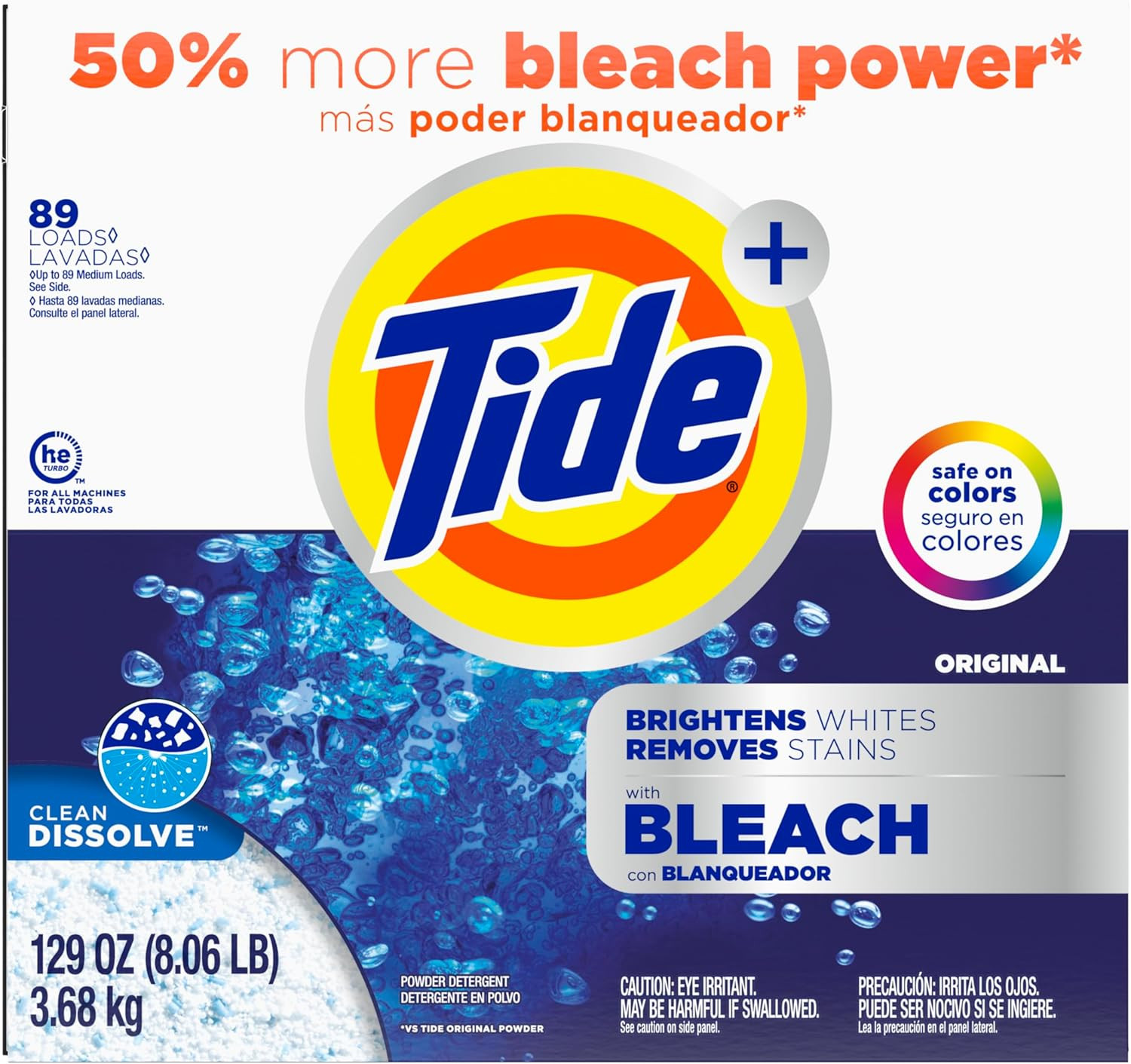 Powder Laundry Detergent with Bleach Alternative, Original Scent, 89 Loads, 129