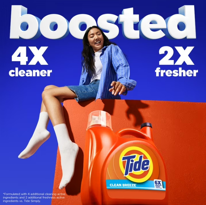 Tide with 6X Boosted Cleaning Power, Clean Breeze 125 fl oz 100 Loads