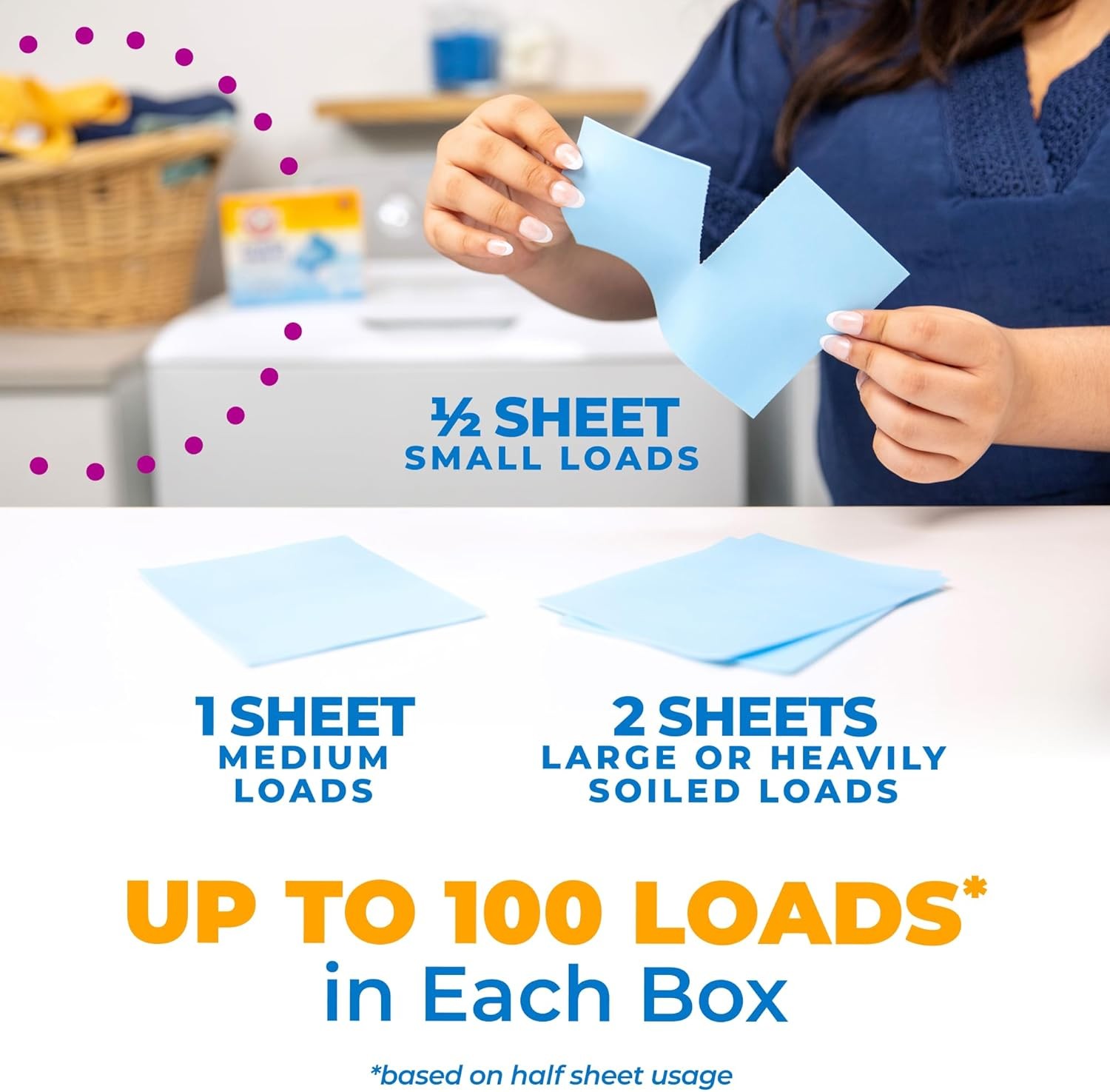 Arm & Hammer Power Sheets Laundry Detergent, Fresh Linen 50ct, up to 100 Small L
